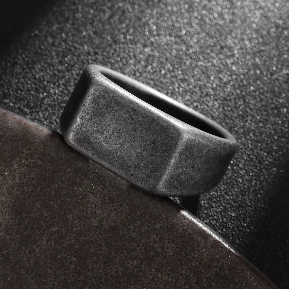 Sand Face Titanium Steel Geometric Fashion Ring