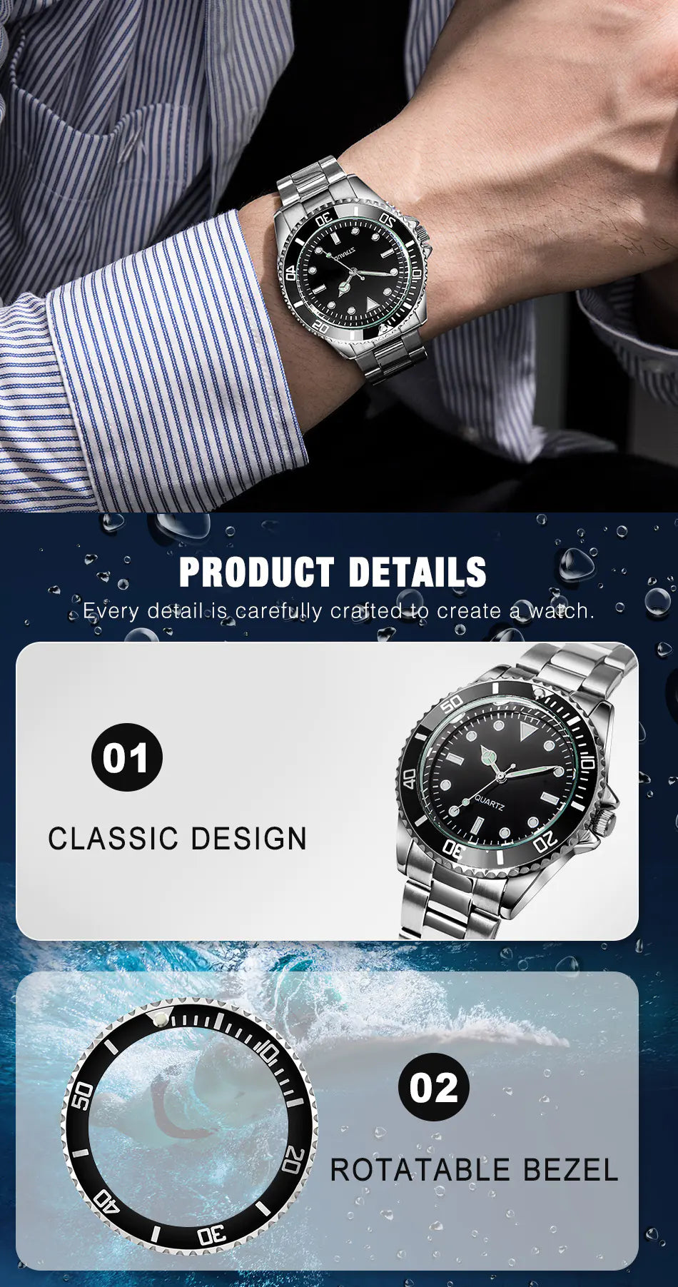 Waterproof Stainless Steel Alloy Men's Quartz Watch