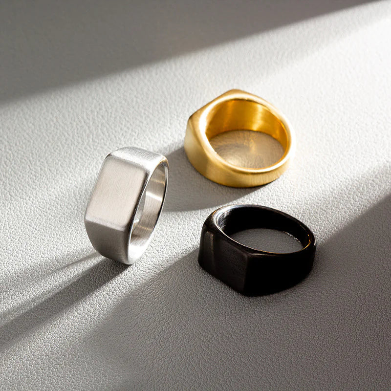 Sand Face Titanium Steel Geometric Fashion Ring