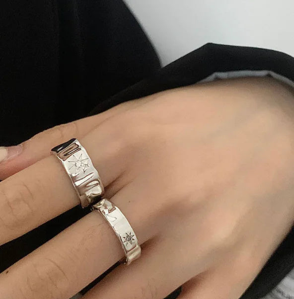 Japanese & Korean Style Couple Rings with Asterism Zircon